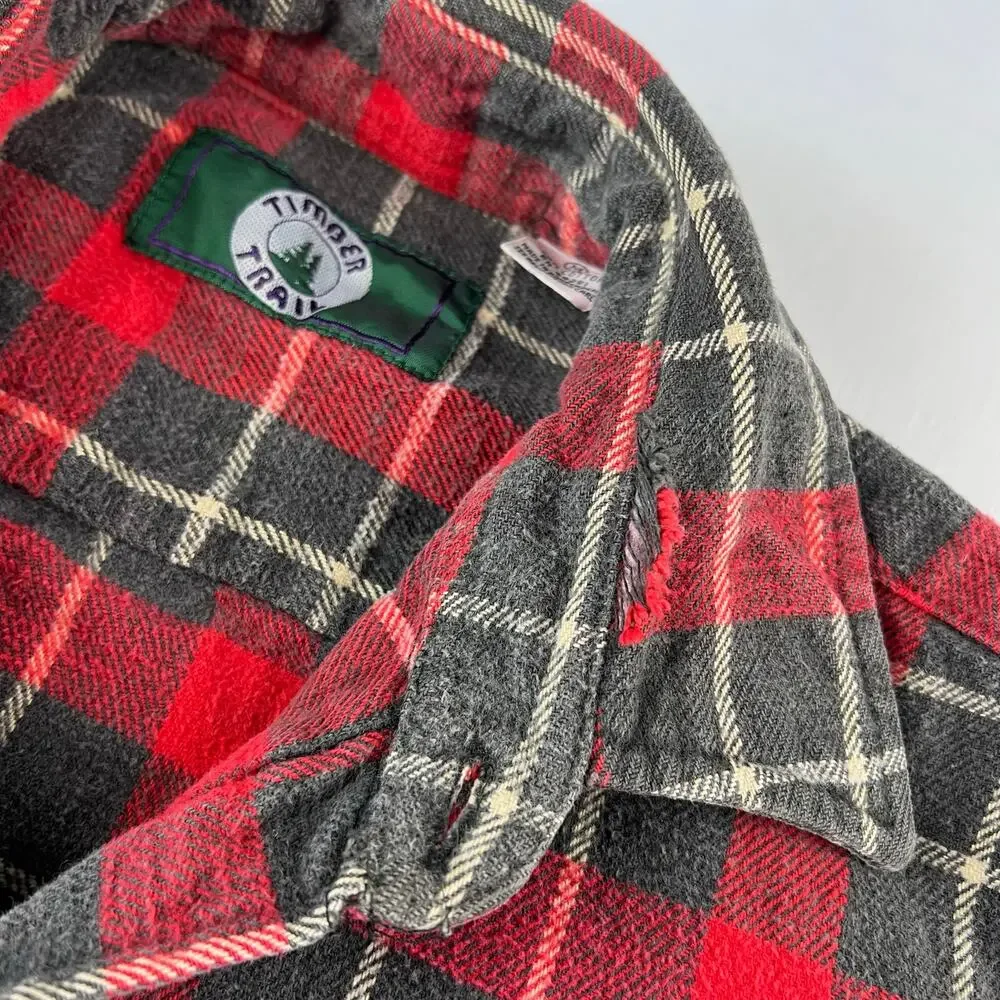 Timber Trail Vintage Heavyweight Plaid Flannel Shirt men's size Medium red gray